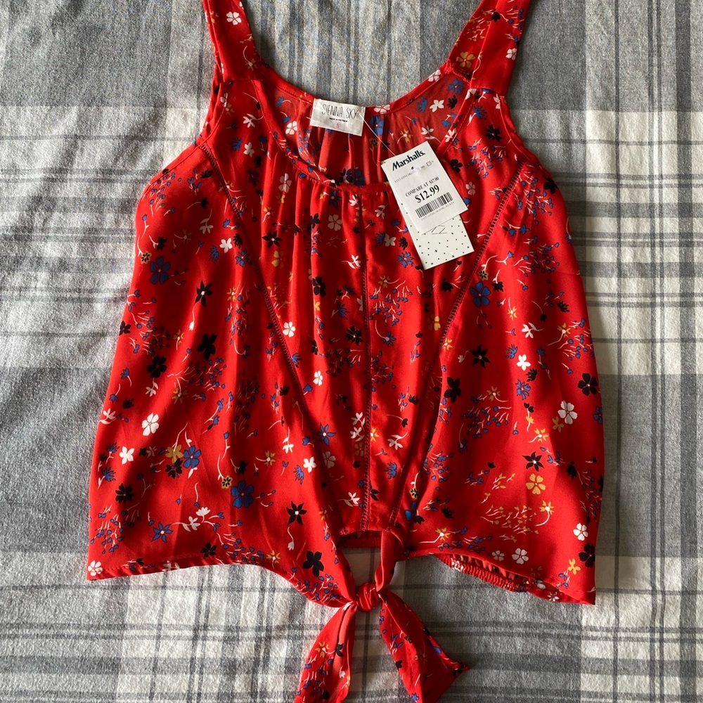 Red floral crop top